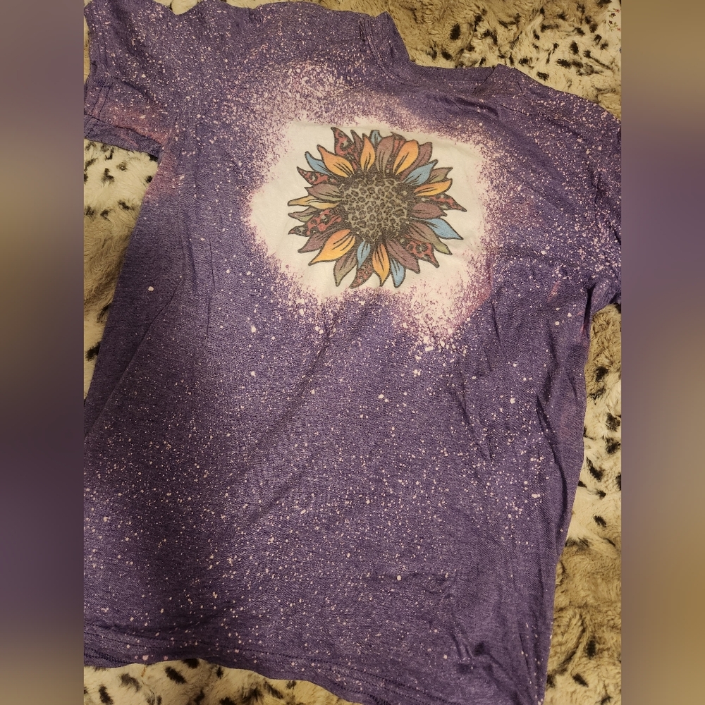 Purple Bleached T-Shirt with Sunflower Design